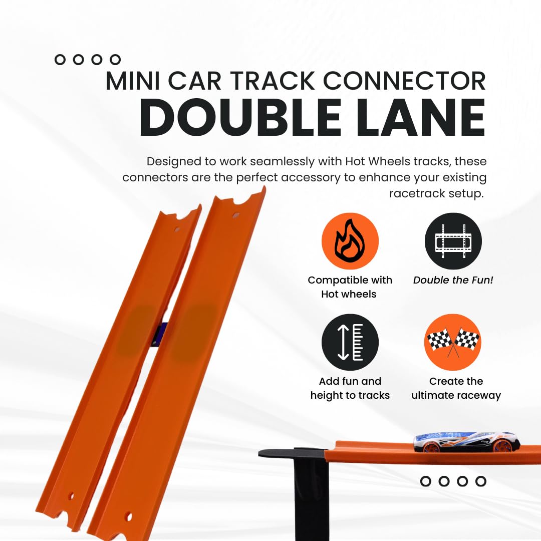 Lane Connectors Compatible with Hot Wheels | 2, 3, or 4 Lane Connectors to Create Epic Racetracks | Join Lanes Together for Ultimate Racing | Made in USA (Two Lane, 5-Pack)