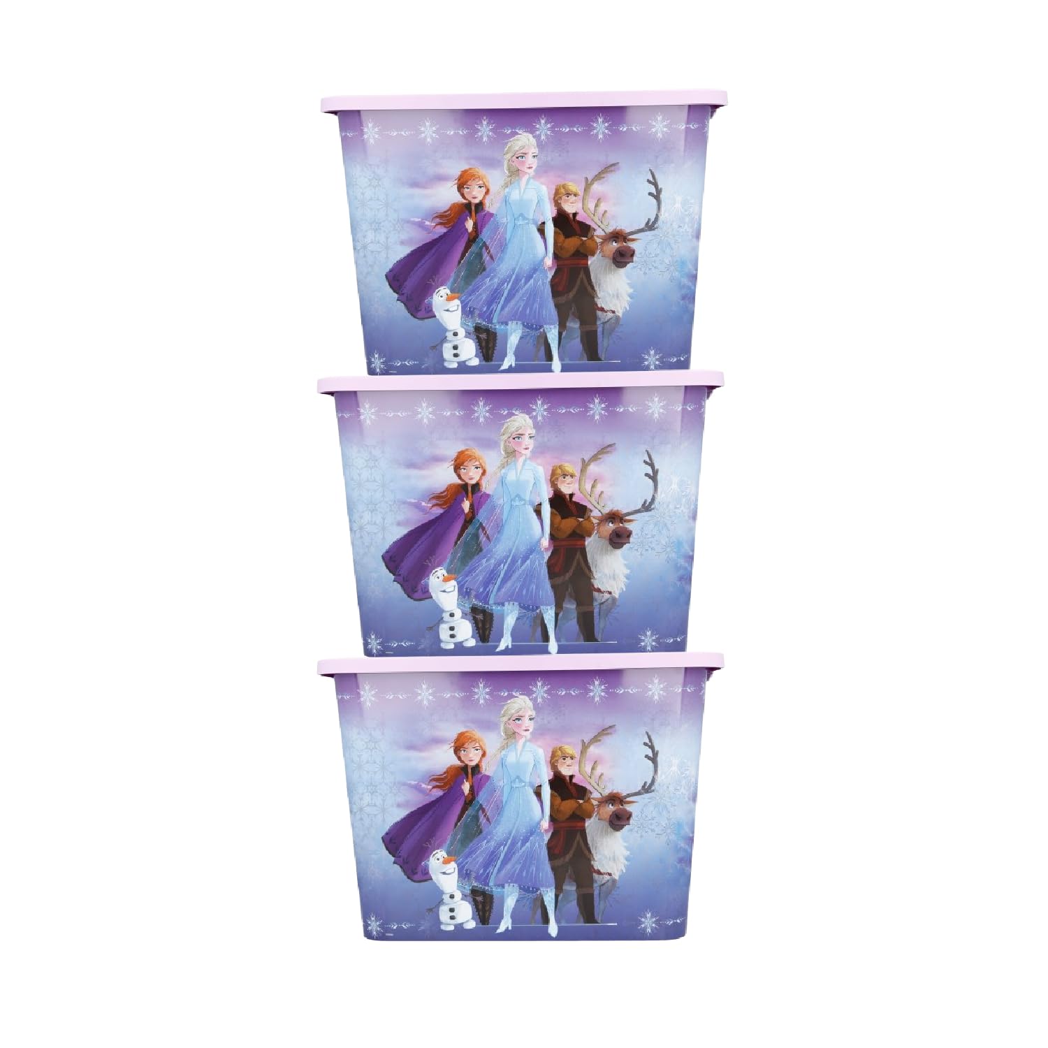 KP Pharma Disney Frozen Kids Storage Boxes 23L – BPA-Free Plastic, Lightweight & Stackable with Click Lock Lid – Toy Storage Box for Girls and Boys – Keeps Kids Rooms Tidy, 39 x 29 x 27cm (Pack of 3)