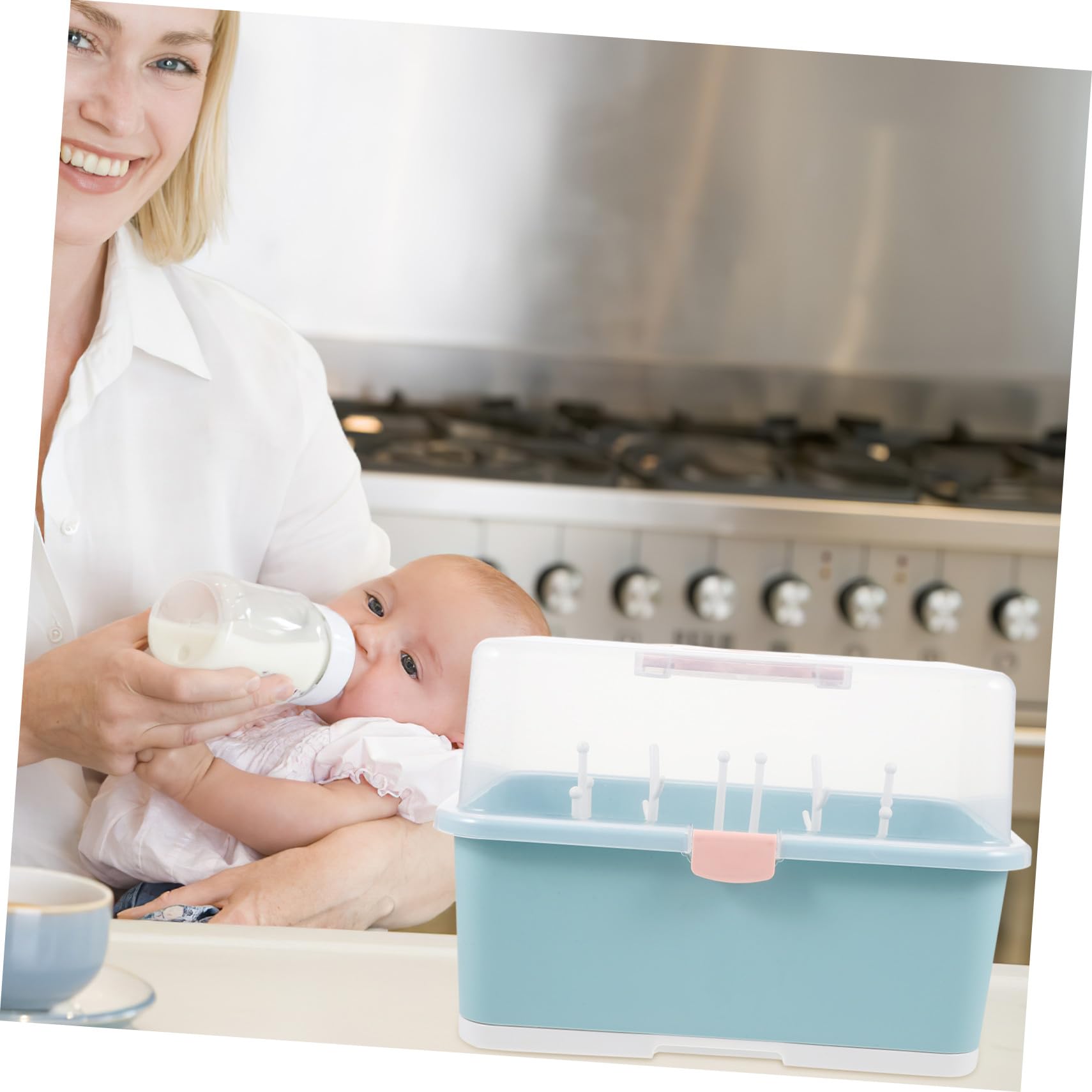 Babyflaschen Aufbewahrungsbox mit Deckel aus Pp Tragbarer Stillzubehör Trockengestell für Babyflaschen und Becher Grün für Shower