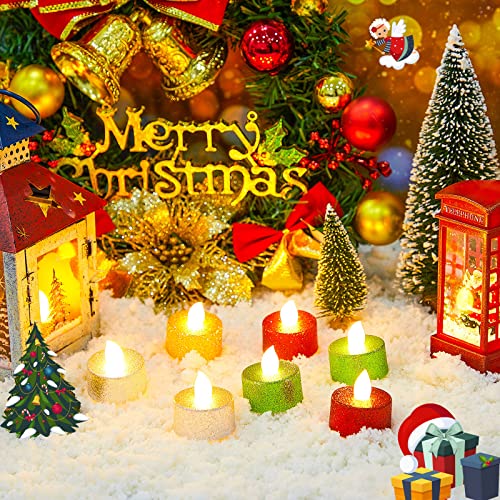 36 Packs Christmas Candle Glitter Battery Operated Led Tea Lights Flickering Flameless Fake Tealights Candle With Warm White For Wedding Christmas Party Table Decor, Gold, Silver, Red, Green #TOP1