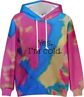 Unisex Tie Dye Sweatshirts Fashion Designed I am Cold Letter Printed Graphic Long Sleeve Casual Drawtring Hooded Sweatshirts Pullover Sweater Tops with Kangaroo Pockets