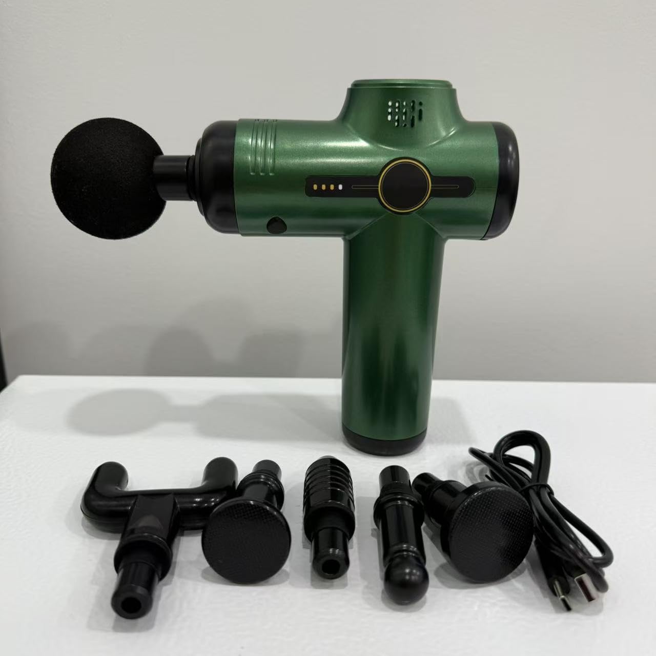 Pistola Massaggio Muscolare, Portatile Pistola Massaggiante Con 6 Livelli Regolabili e 6 Testine, per Schiena, Collo e Corpo (Verde)