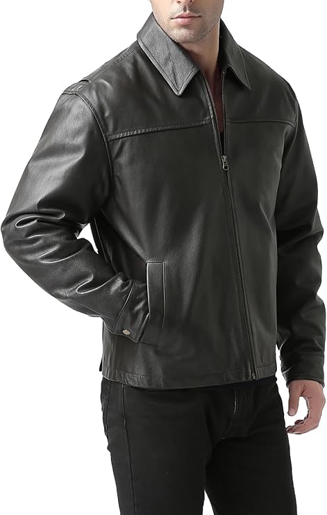 BGSD Men Greg Open Bottom Zip Front Leather Jacket (Also available in Tall)