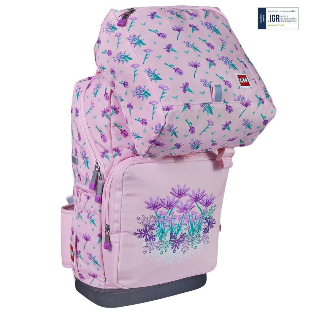SKANDO BAGS Optimo Starter Schulranzen 3-teilig Set LEGO®, Flowers: 3-teiliges Schulranzen-Set mit ergonomischem Design. Inklusive Tasche, Brotbox und Federmäppchen.