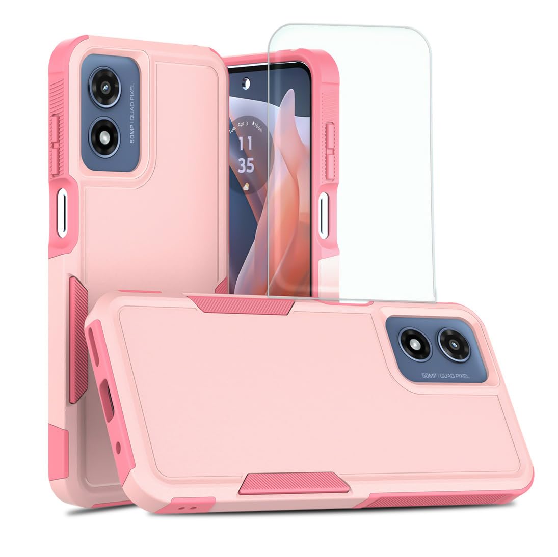 RRXSYXL for Motorola Moto G Play 4G 2024 Phone Case with Tempered Glass Screen Protector Heavy Duty Military Grade Protection Shockproof Anti-Scratch