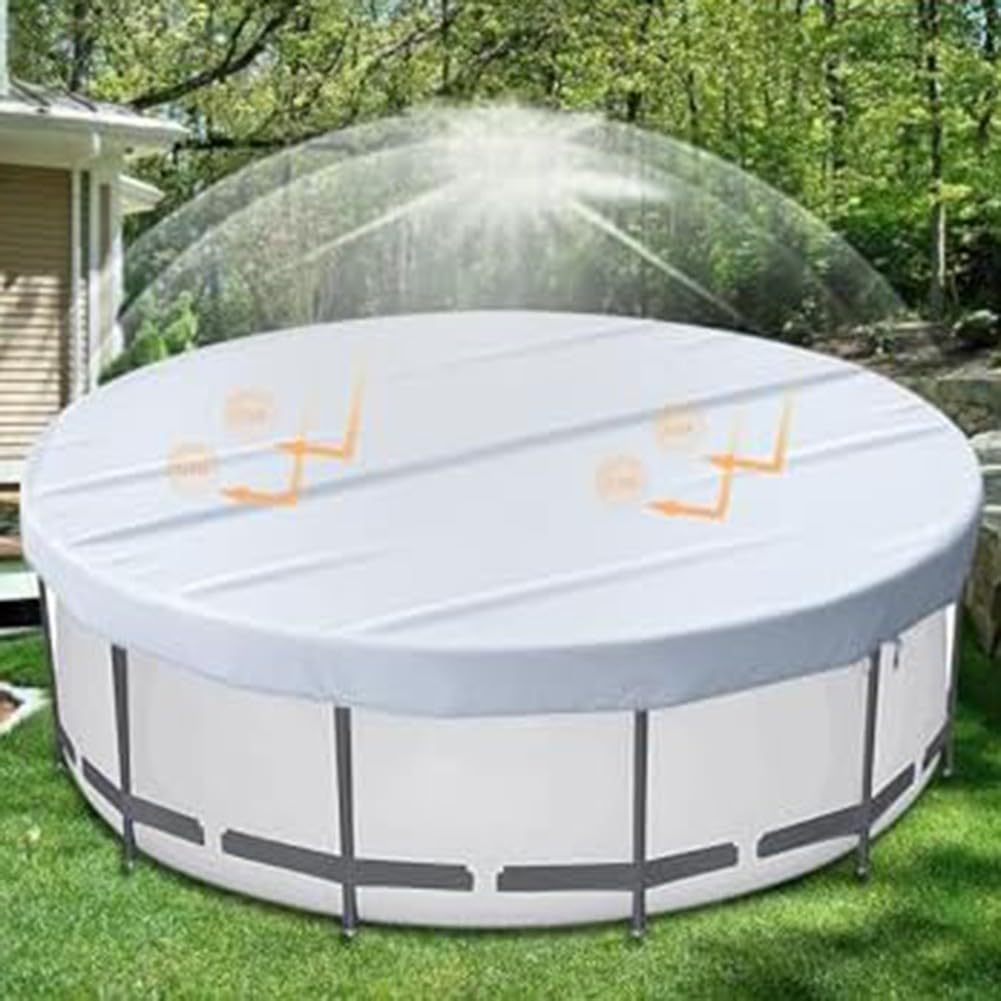 210D biały okrągły pokrowiec na basen – wodoodporny i pyłoszczelny koc solarny na podwórko trampoliny futro i fontanny – 3,7 m z zapięciem na sznurek