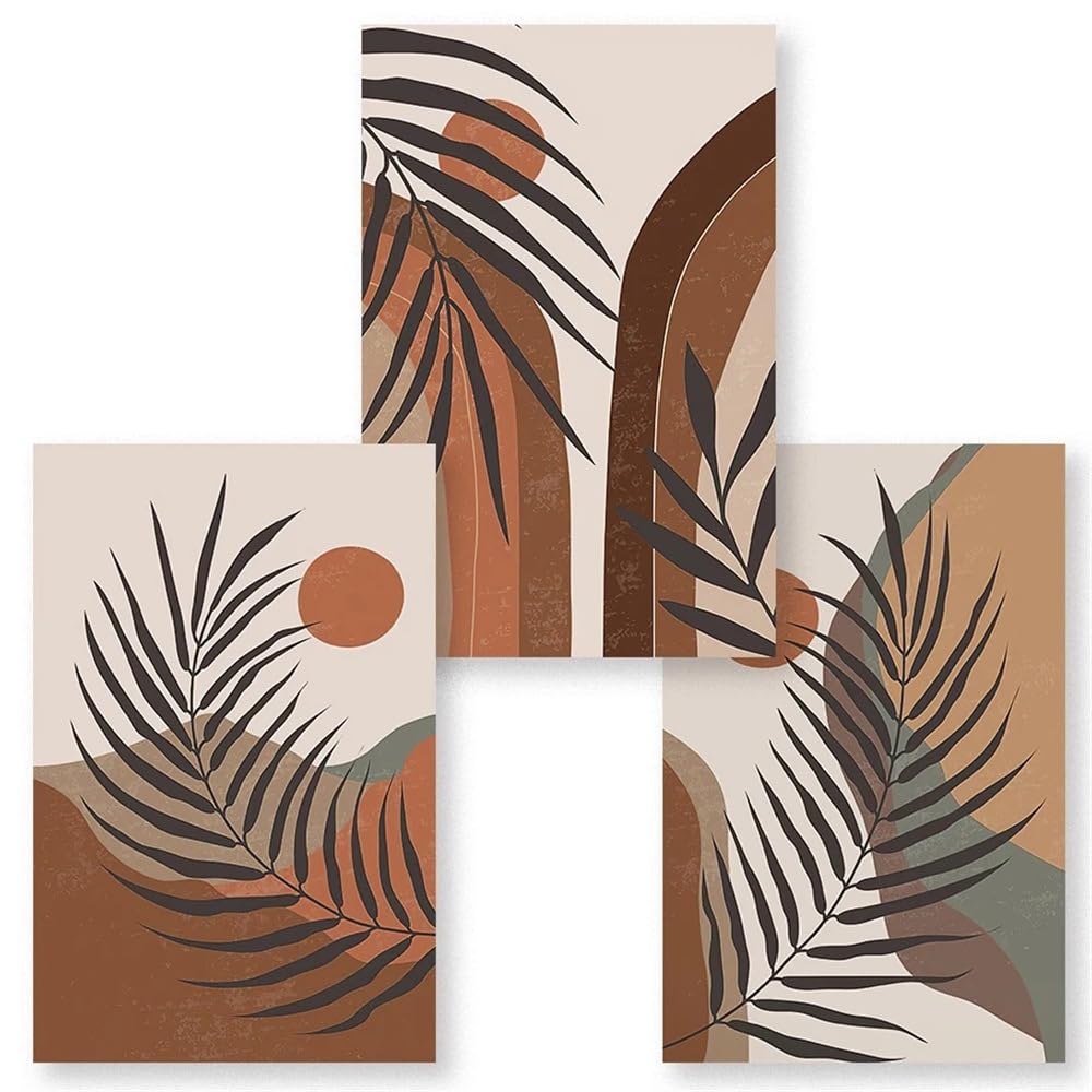 WUHBCZ Canvas Paints-Boho Leaves Abstract Geometric Poster Wall Canvas Painting Print Picture Mid Century Modern Pictures for Living Kitchen Room Home Decor-60 * 70cm/3PCS (No Frame)