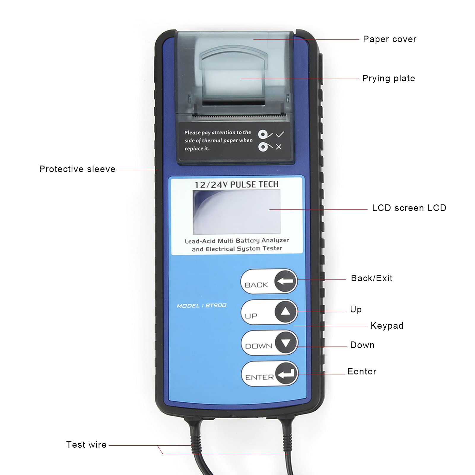 Tester batteria per auto 12V 24V BT900 Analizzatore di di ricarica digitale LCD con stampante per test e manutenzione della batteria automobilistica