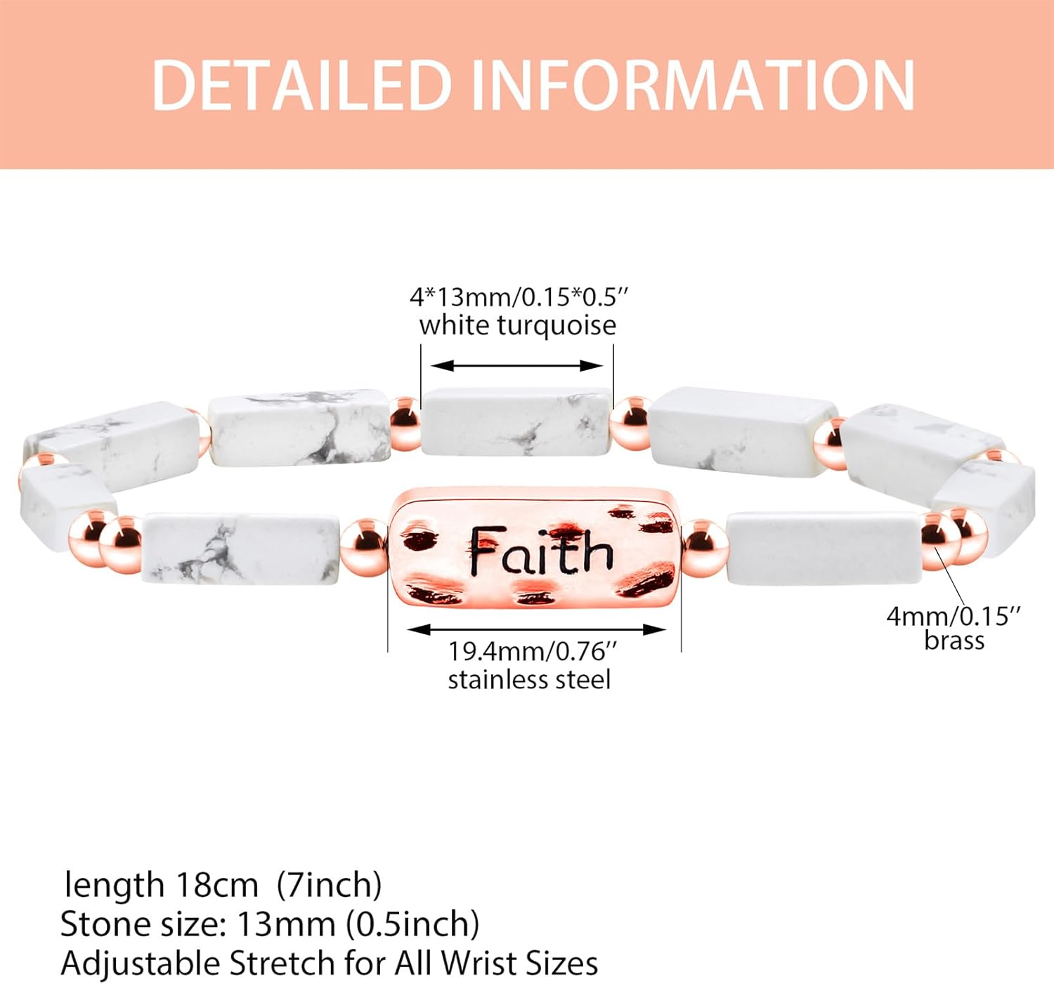 Onress Faith Letter Bracelet, Rectangle Bead Elastic Inspirational Christian Faith Letter Bracelet for Women YA4824 - Image 5