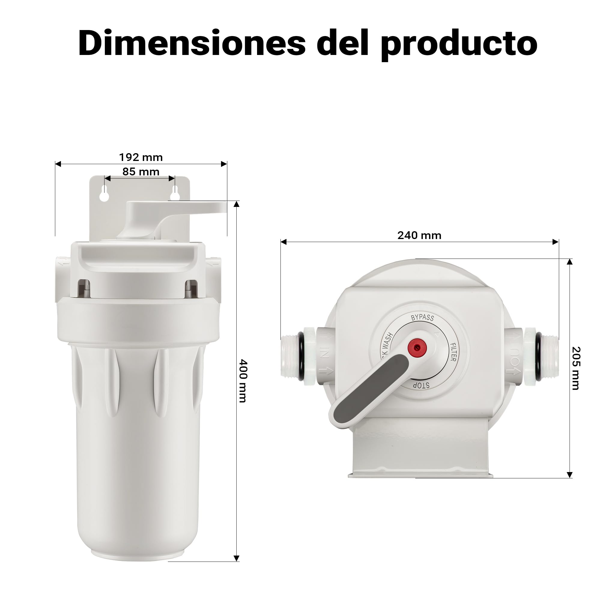 Naturewater Prefiltro para filtración de agua, cartucho filtrante PP de 10", filtro de agua potable para el hogar con función de retrolavado, presión de trabajo de 1,5 a 5 bares