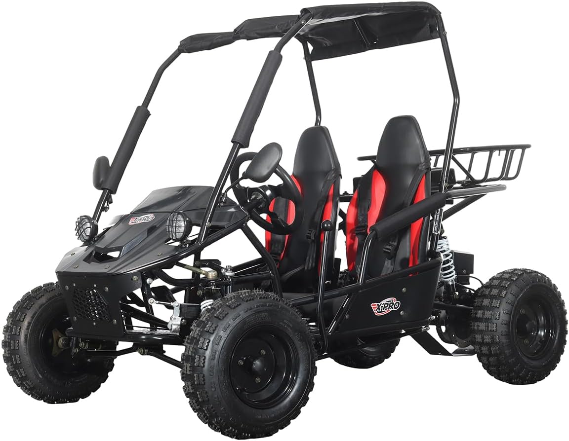 X-PRO Rover 110cc Go Kart with Automatic Transmission w/Reverse, LED Headlights, Big 16" Wheels! (Black)
