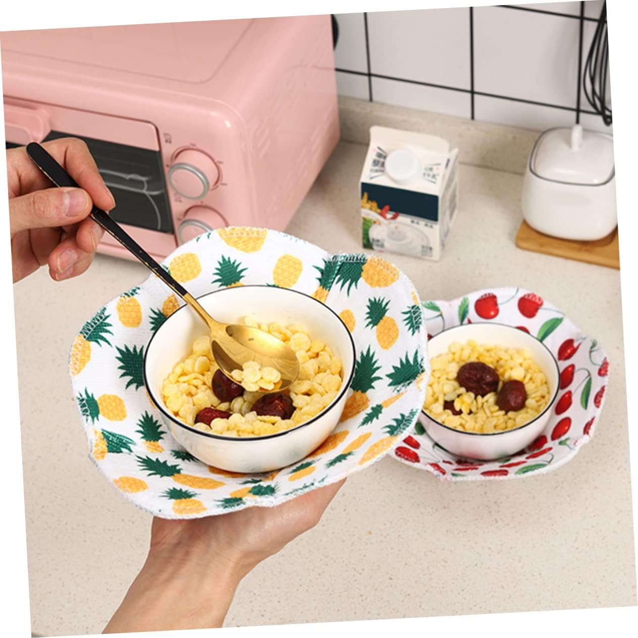 10pcs Microwave Bowl Holder Insulated Bowl Covers for Kitchen Use Non- Design Chic Patterns Pineapple Watermelon