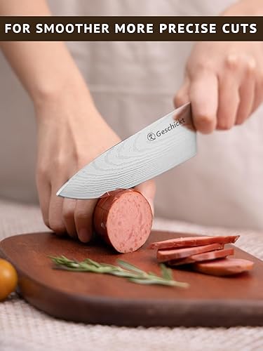 Miniatura 2 de Geschickt Cuchillo de chef, cuchillo de cocina delgado y ligero de 8 pulgadas, hoja de acero inoxidable de alto carbono, mango de madera de