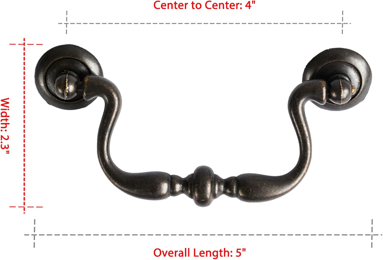 Oil Rubbed Bronze Drop Bail Drawer Pulls 4 Pack, 4 Inch Hole Center, Vintage Cabinet Handles with Traditional Bead Center, Colonial Style Hardware for Dresser or Cupboard