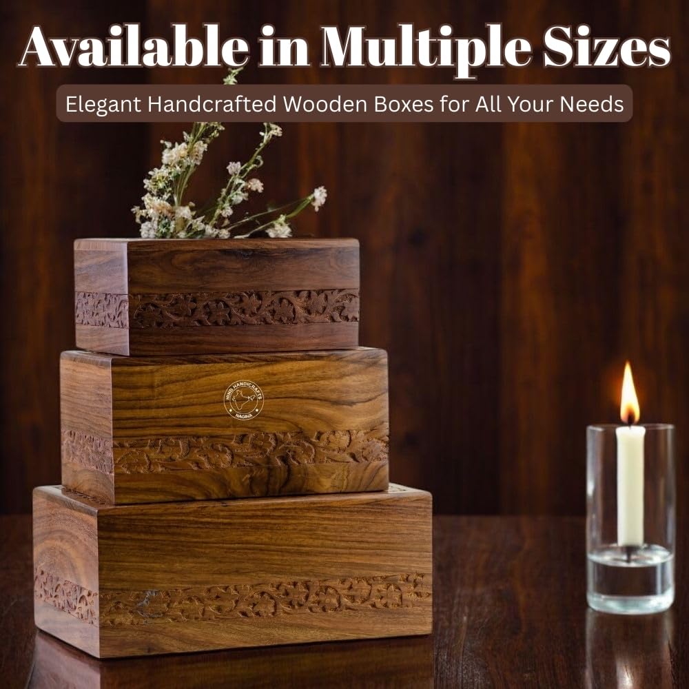 Scatola per urna in palissandro per ceneri umane per adulti, urna in legno fatta a mano con intagli floreali, regalo commemorativo (media: 17,8 x 12,7 x 8,9 cm, 90 cu)