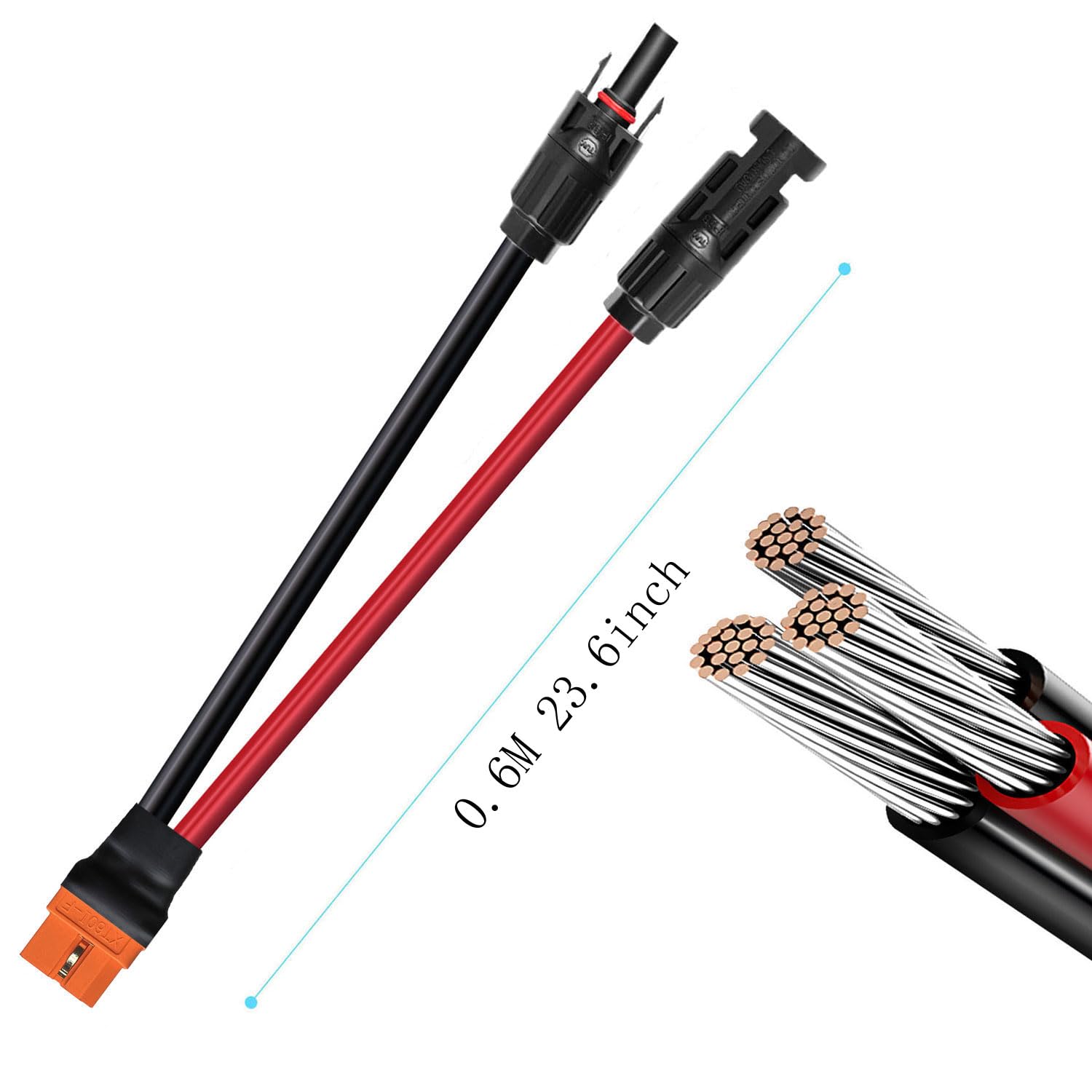 Cavo Solare XT60i 10AWG 6mm² Compatibile con Pannelli Solari Portatili e Power Station Portatili (0.6M)