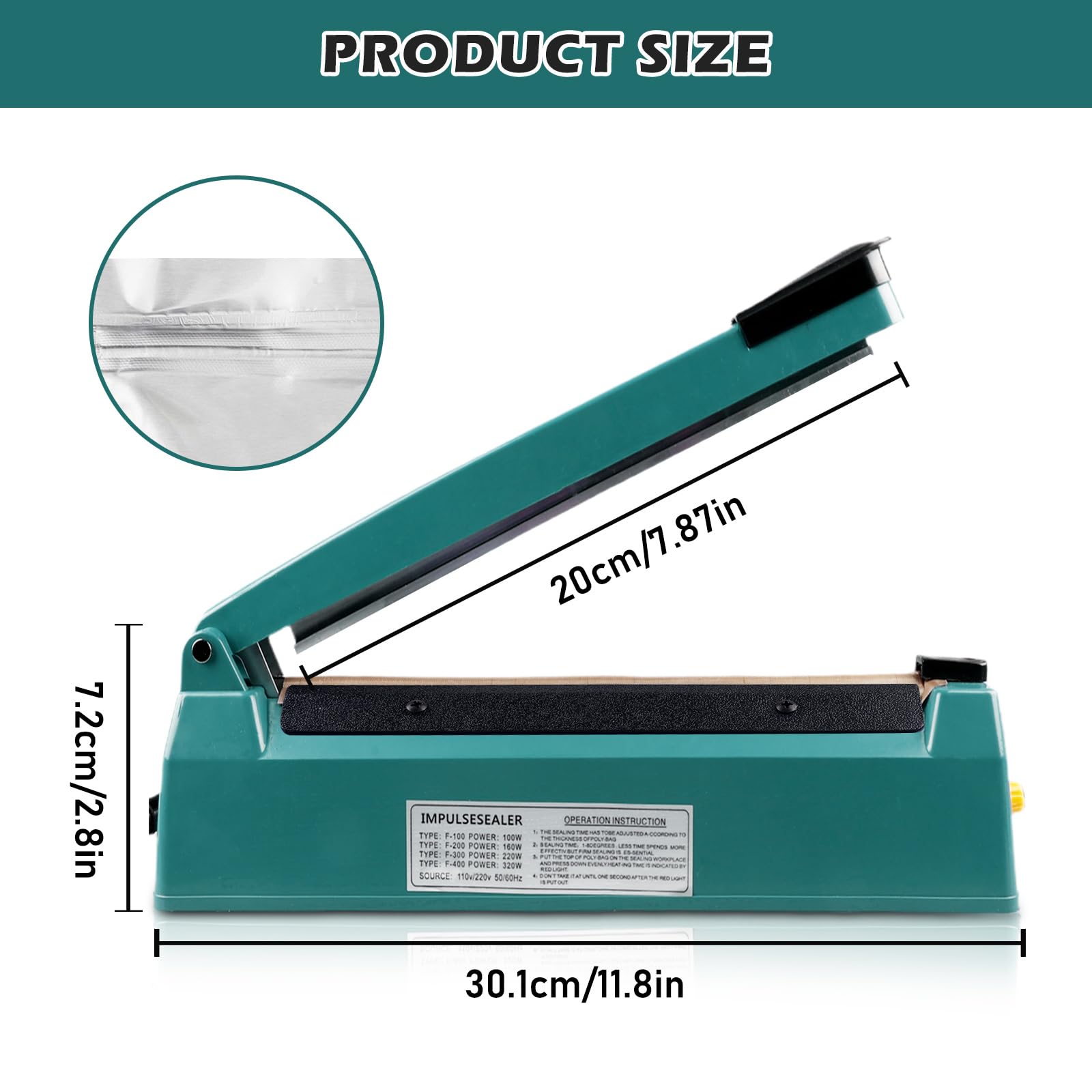 Bordeag Sigillatrice Per Sacchetti 200mm Macchina Sigillante A Caldo, Termosigillatrice Sigillatrice A Caldo Termosaldatrice Sigillatrice Plastica Sigillatore A Caldo Per Sacchetti Di Plastica