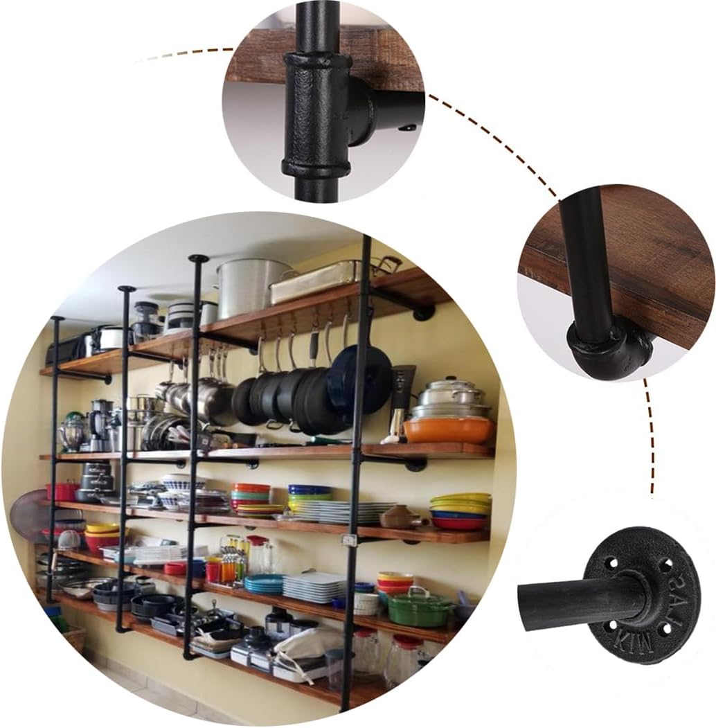 Gold Industrial Wall Mount Iron Pipe Shelf Bracket, DIY Open Bookshelf,Storage Shelves, Ceiling hung Shelves for Home Kitchen Bathroom Living Room Office(2PcsX5Tier,70" Tall,12"deep,Hardware Only)