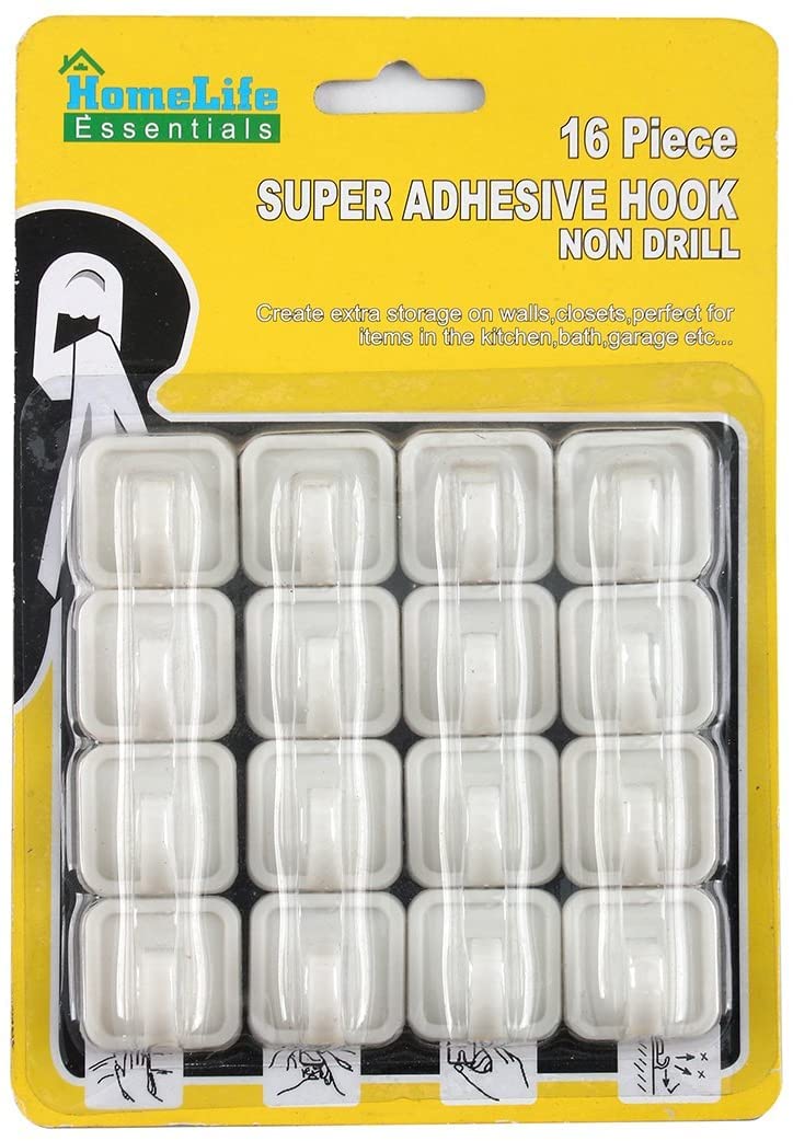 Makkai White 16Pcs Small Self Adhesive Hooks, Adhesive Wall Hanger, Sticky Wall Hooks, Self Adhesive Hooks For Kitchen, Bathroom, Towel, Robe, Coat