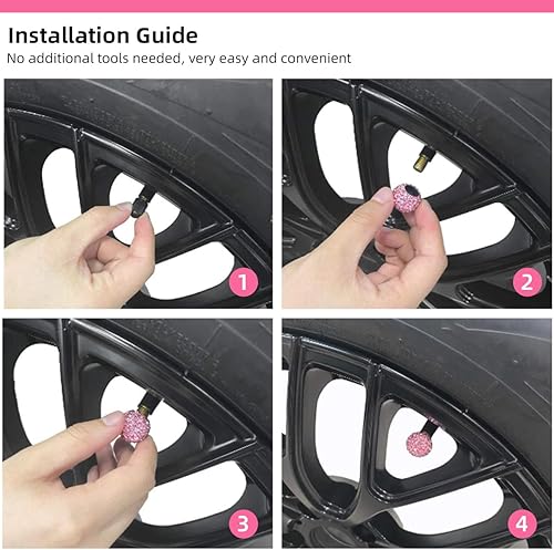 Miniatura 6 de 4 tapas de vástago de válvula de neumático de automóvil, hechas a mano, a prueba de polvo, con diamantes de imitación, accesorios exteriores de