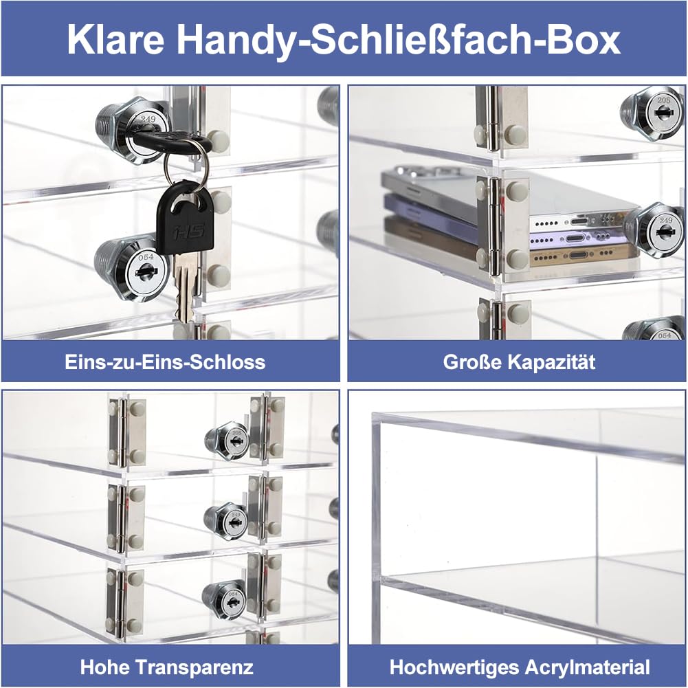 Acryl Handy-Aufbewahrungsbox mit Türschlössern und Schlüsseln, 20 Fächer, Wandmontage & Schreibtisch
