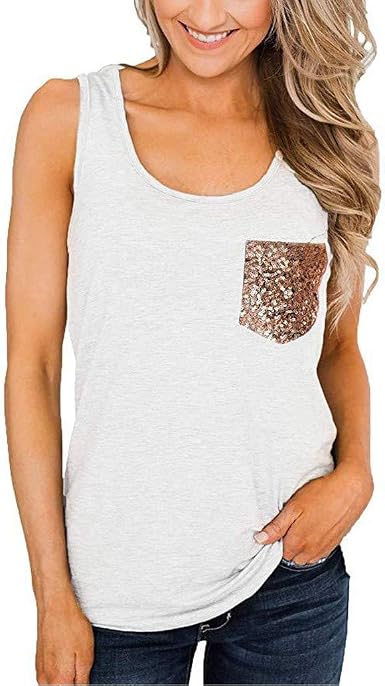 Sequin Pocket Sexy Vest T Shirt Blouse 