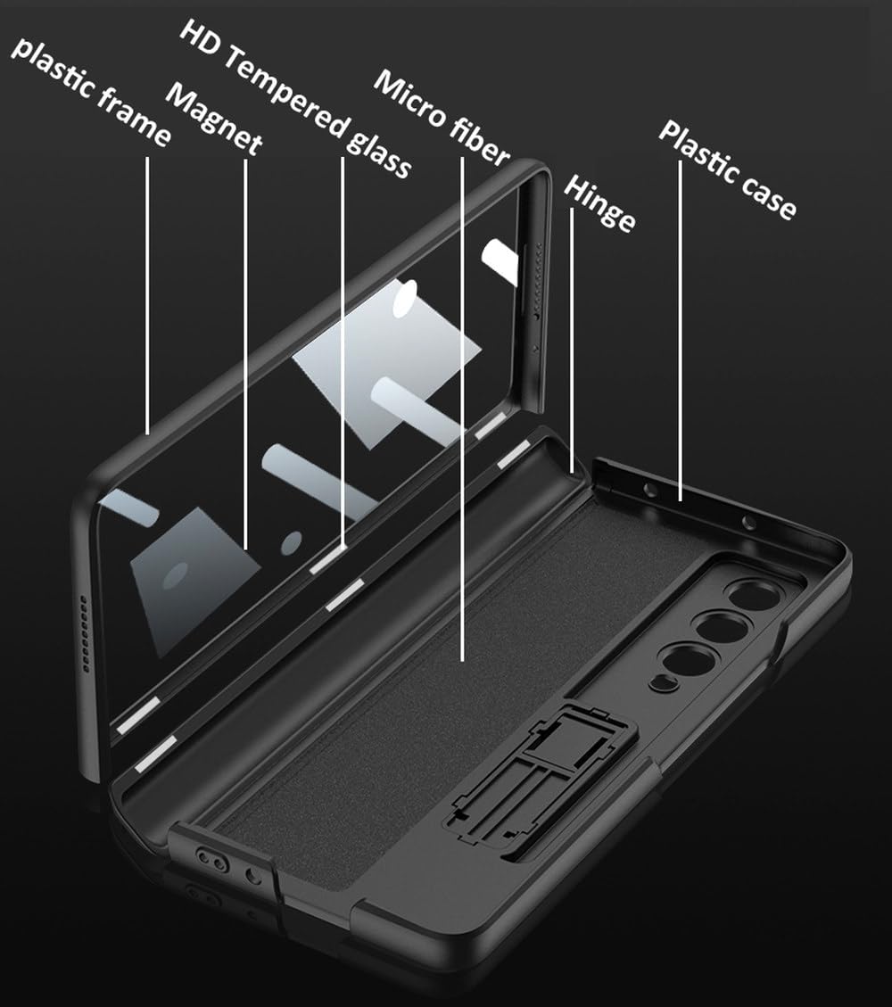 Funda con bisagra magnética para Samsung Galaxy Z Fold4 Fold3 Fold 4 3 Soporte de Vidrio Templado Cubierta de plástico Mate, Verde Medianoche, para Samsung Galaxy Z Fold 3