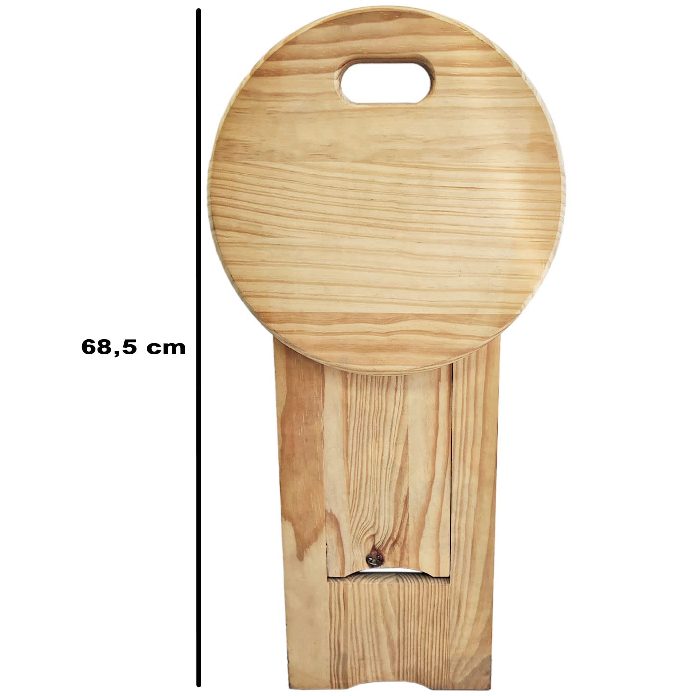 Acan Tradineur Tabouret rond pliable en bois avec poignée et repose-pieds, stable et robuste, pour jardin, balcon, terrasse, camping, maison, 45 x 32 cm