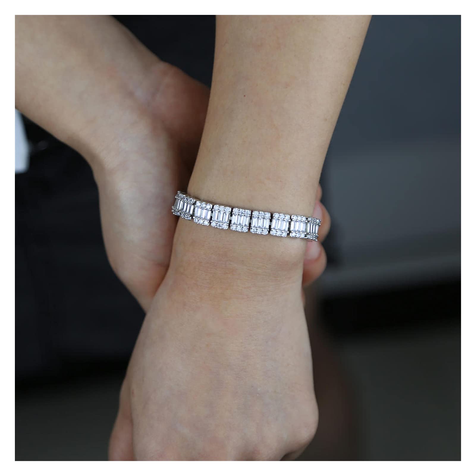 WZGWDC Armbänder für Damen, Damenschmuck, 16 cm, 18 cm, 20 cm, 3 Größen, Zirkonia-Cluster, Tennis, platiniert, 16 cm