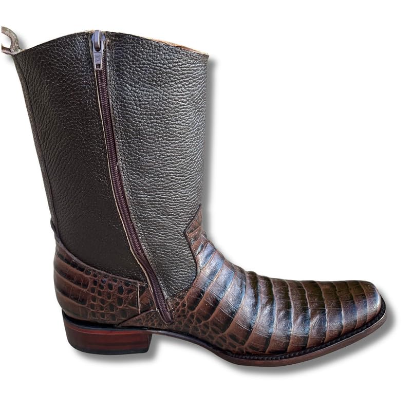 Image of Men's Alex Exotic Caiman Python Western Cowboy Boots Square Toe Pull On Tall Shaft bota de vaquero para hombre