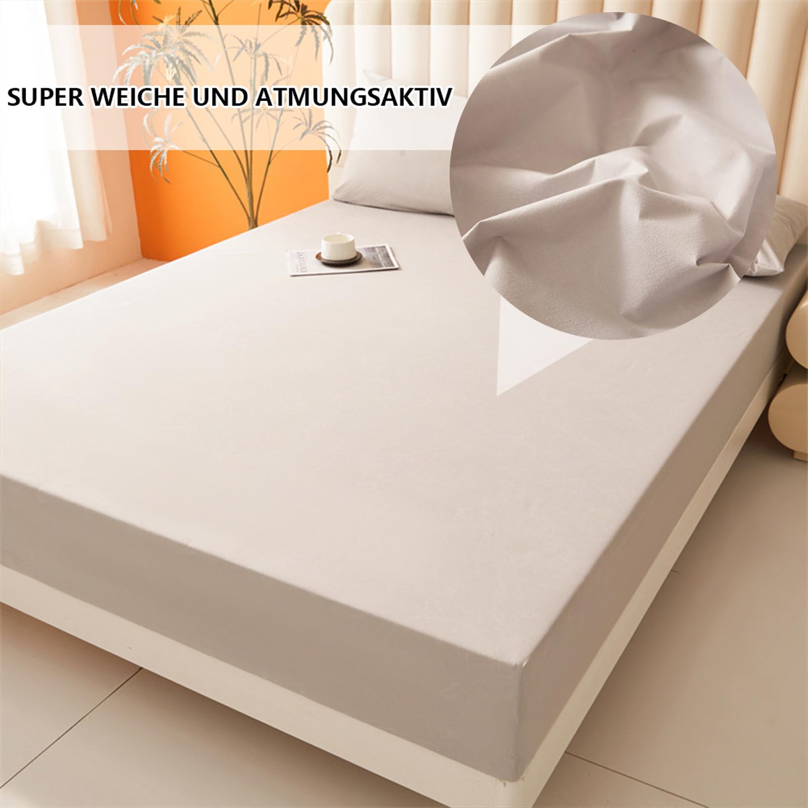 Matratzenschoner Wasserdicht Spannbettlaken 180 x 200 cm Gelb Bettlaken mit 30 cm Tiefe Tasche Inkontinenzunterlage waschbar, Nässeschutz Matratzenschutz