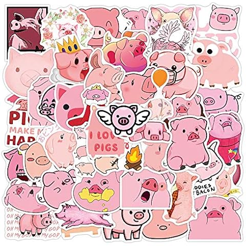 NAVK 50Pcs Pink Cute Pig Aesthetic Decal Stickers, Vinyl Sticker Decoration for Car Laptop Water Bottle Skateboard Phone Scrapbooking, Trendy Gifts for Girl Boy Cover