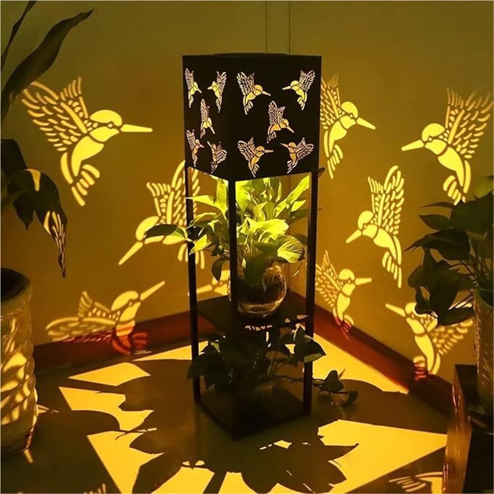 Outdoor Floor Lamp, Solar Lights with Plant Stand, Waterproof Outdoor Metal Flower Shelf Solar Lights, Landscape Lighting for Yard, Patio, Lawn, Pathway, Garden, Porch Decor(B)