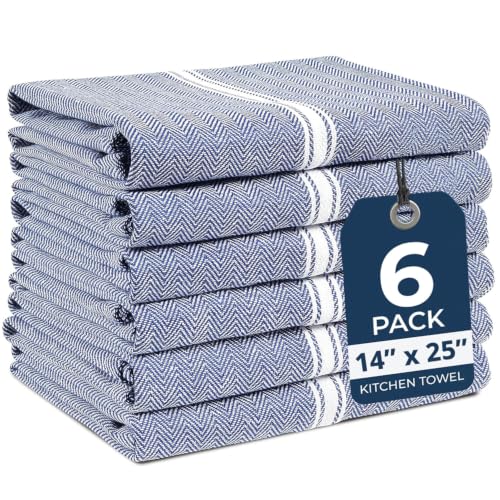 Image of LANE LINEN 100% Cotton Kitchen Towels for Cleaning 6PC - Blue Chambrey