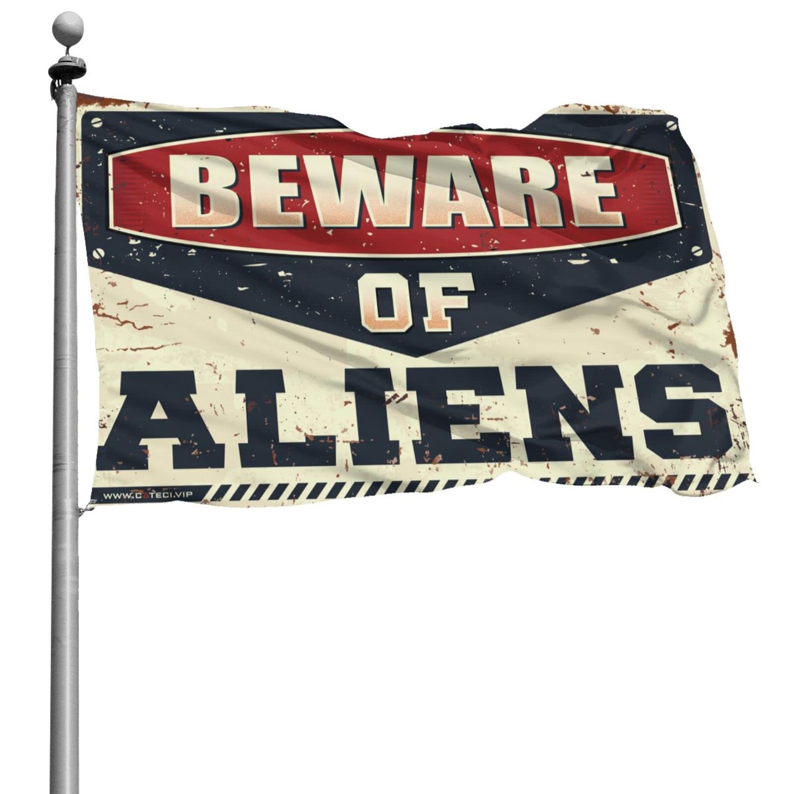 Drapeau pour chambre garcon Beware of Aliens cache misere geant pour mur et porte 152x244