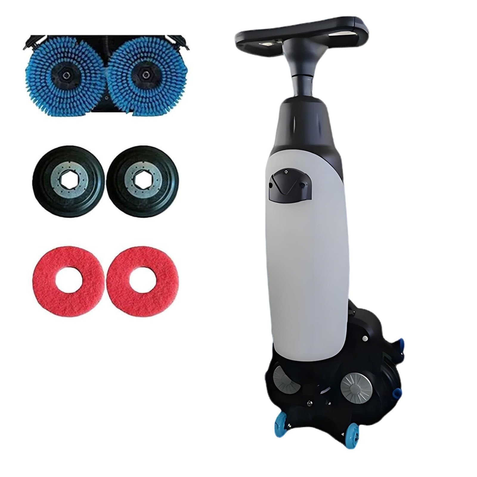 Gewerbliche Elektrische Bodenreinigungsmaschine,Doppelbürstenkopf,43 cm Breite Reinigungsfläche,360° Drehbar,Komfortabel Kabellos,für Zuhause,Badezimmer,Kleine Gewerberäume White
