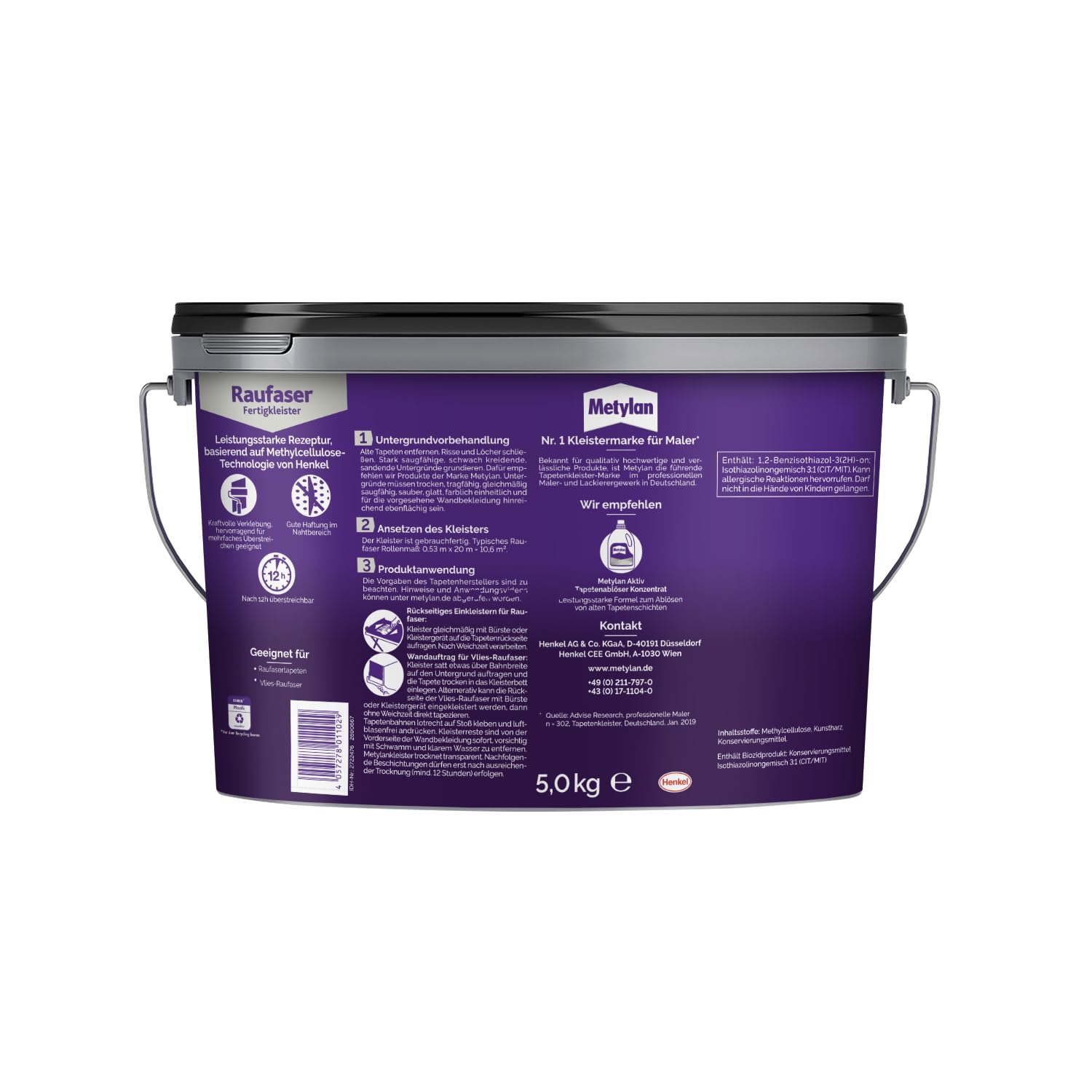 Metylan Raufaser Fertigkleister, sofort gebrauchsfertiger Tapetenkleister für Raufasertapeten, Kleister zum einfachen Tapezieren, 1x5kg