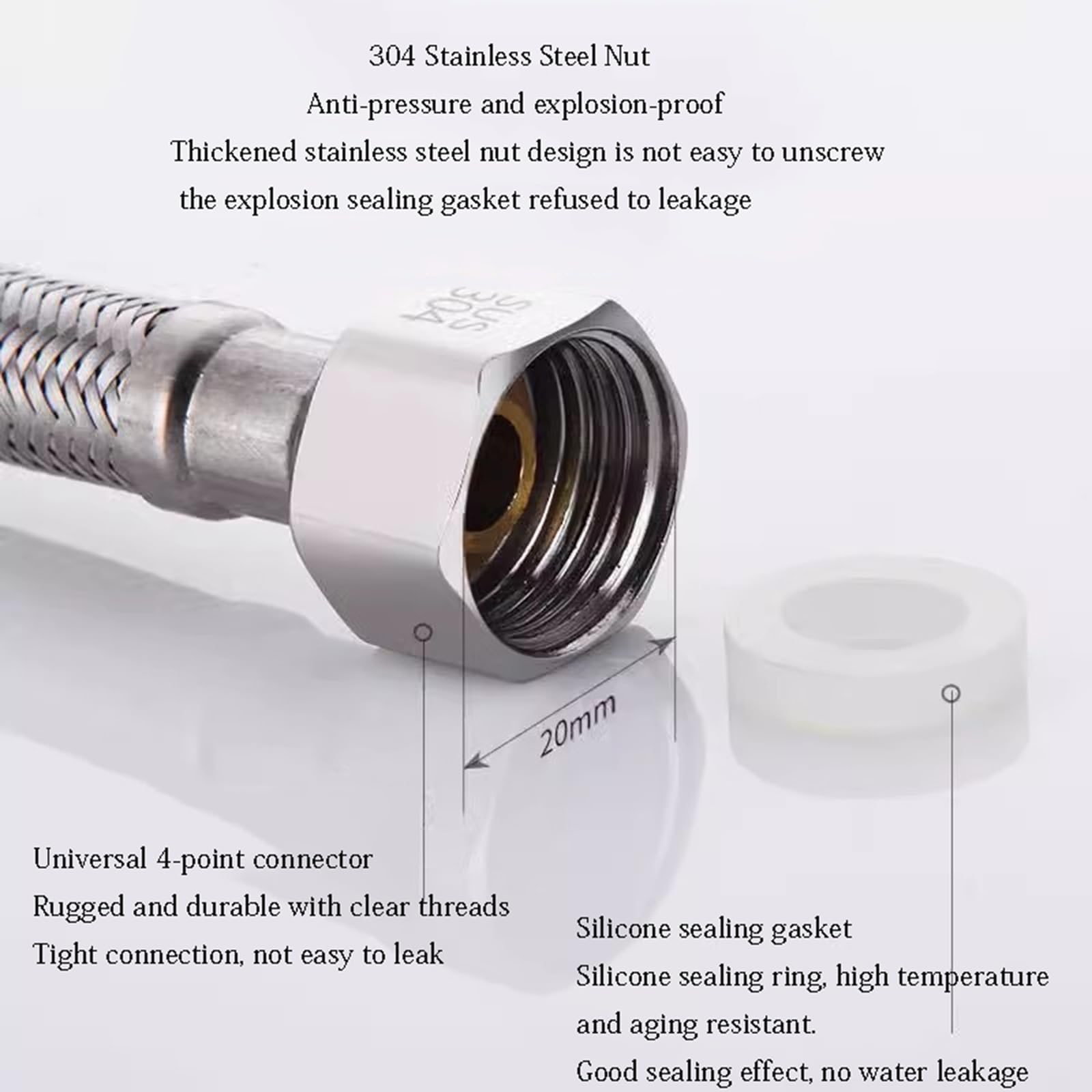 Tubo Di Collegamento Flessibile, G 1/2“ X G 1/2” Tubo Flessibile Dell'impianto Idraulico Dell'acqua Intrecciata Dell'acciaio Inossidabile for I Rubinetti Della Toilette Del Bagno(2m)