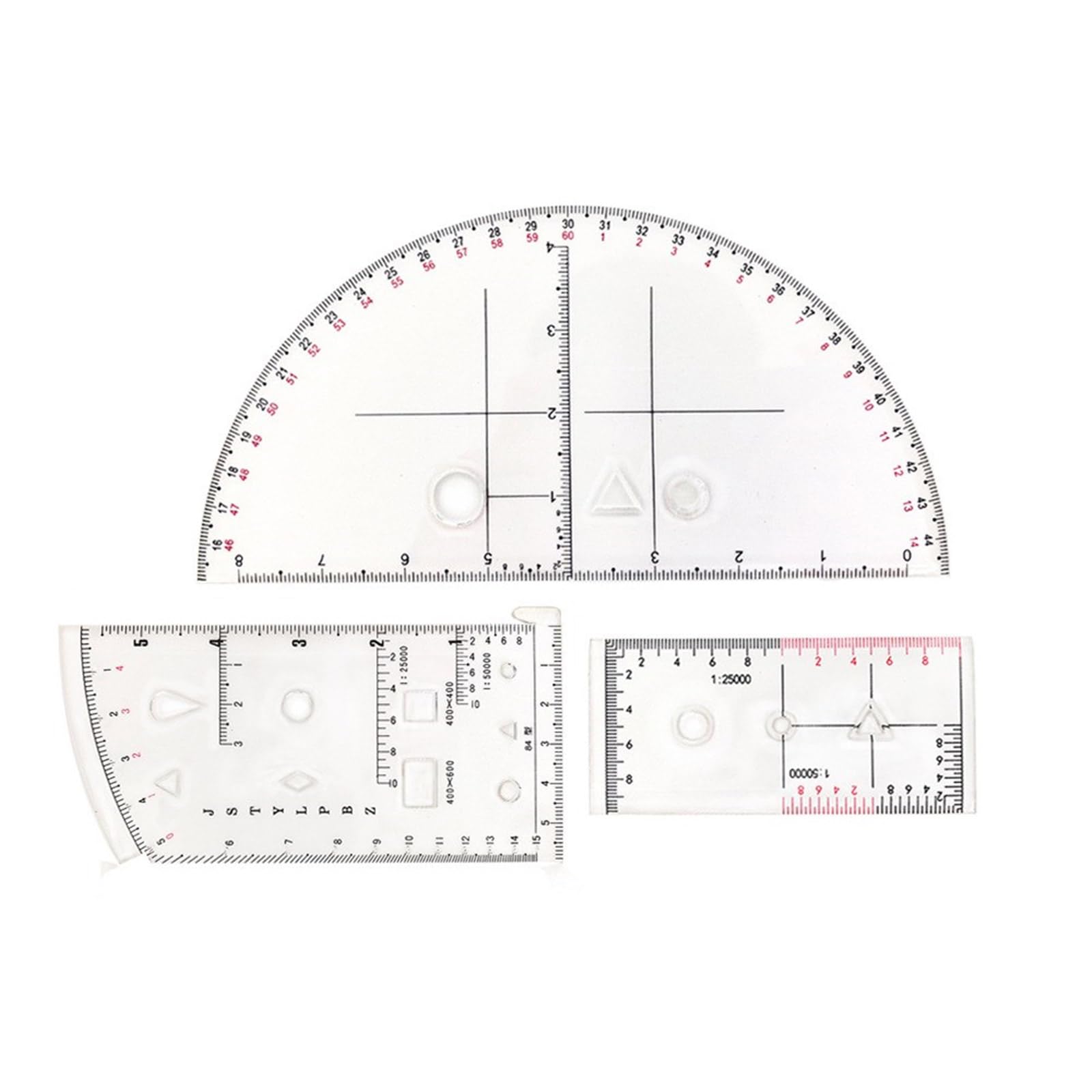 Rudiaoa 3Pcs Geometry Drawing Template Measuring Tool Coordinate Reader And Protractors Topographical Map Scale Ruler Unit