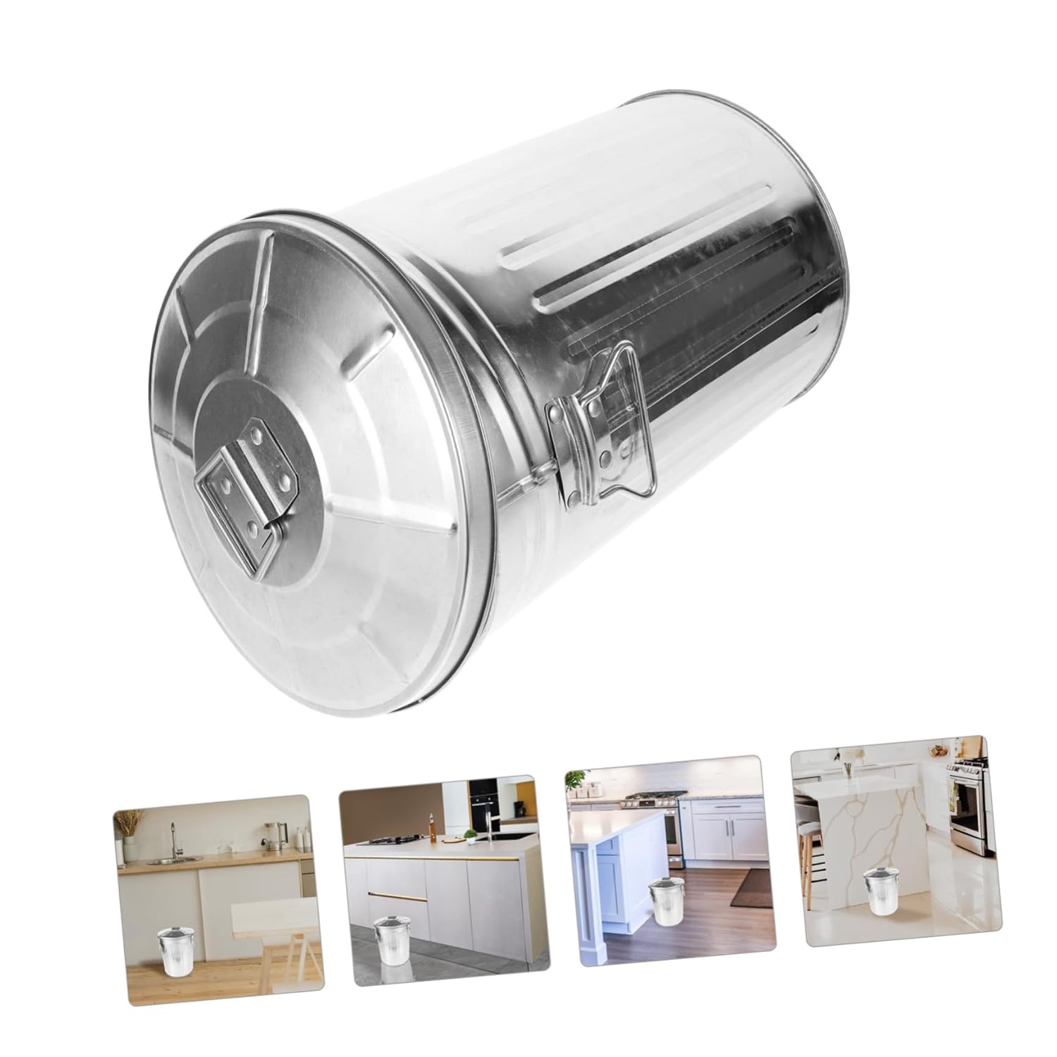 Amosfun Metal Wastebasket with Lid Outdoor Garbage Can for Home Kitchen Office Resistant Trash Bin Odor Sealing Covered Waste Holder