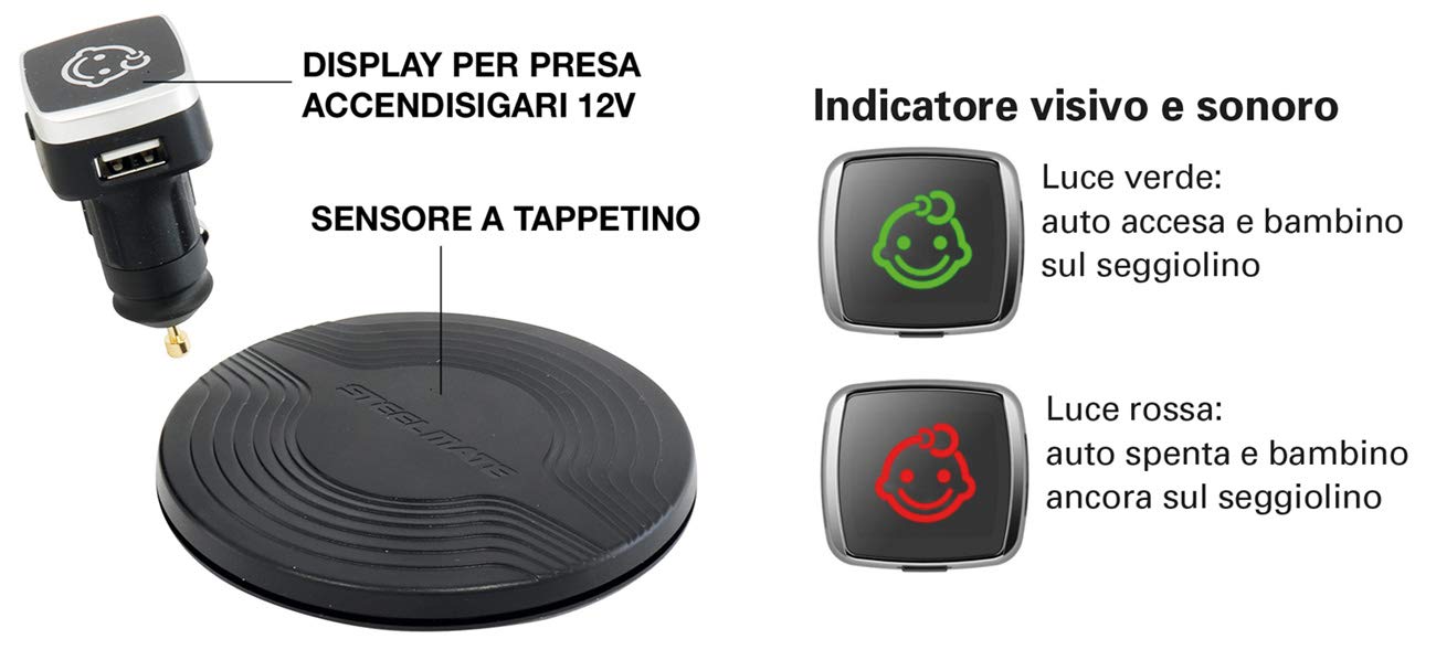Bibo BIBO1356ALARM seggiolino antiabbandono, Grigio/Nero
