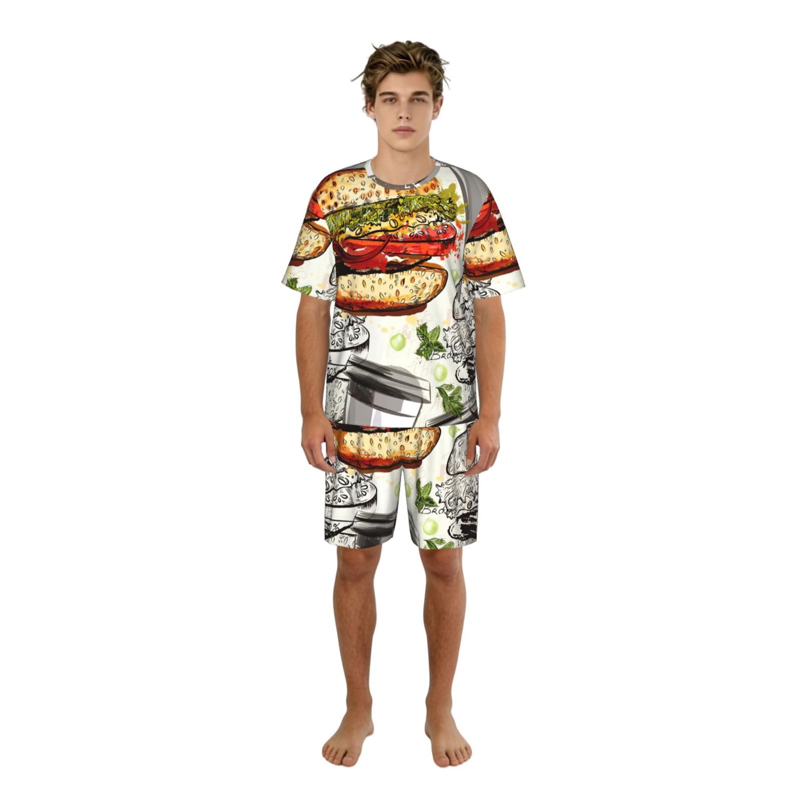 Ensemble pyjama homme imprimé hamburger manches courtes à poches - 8