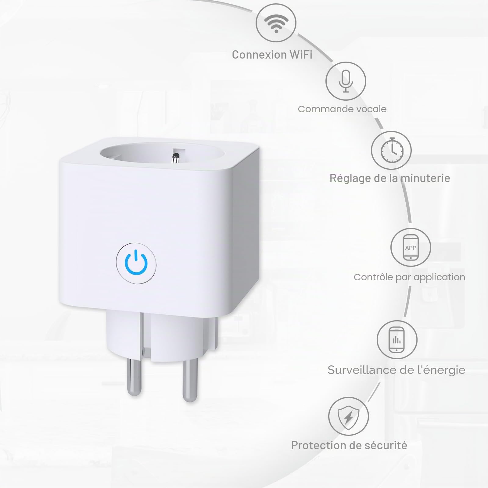 Prise Connectée WiFi 16A Suivi de Consommation ANTELA | Prise Intelligente compatible avec Alexa/Google Home, APP Contrôle, Horaires & Minuterie，4PCs