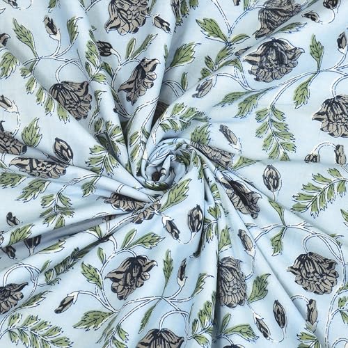 Image of BLOCKS OF INDIA 100% Cotton Dohar King Size Reversible Hand Block Printed Malmal Summer Dohar /Blanket (Blue Tree of Life)