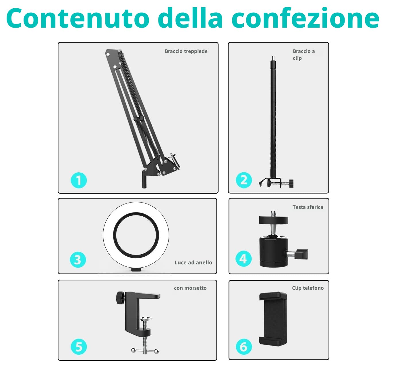 Overhead Treppiede cellulare con luce, braccio flessibile da tavolo con luce, supporto flessibile per fotocamera da tavolo per registrazione video YouTube Live Stream