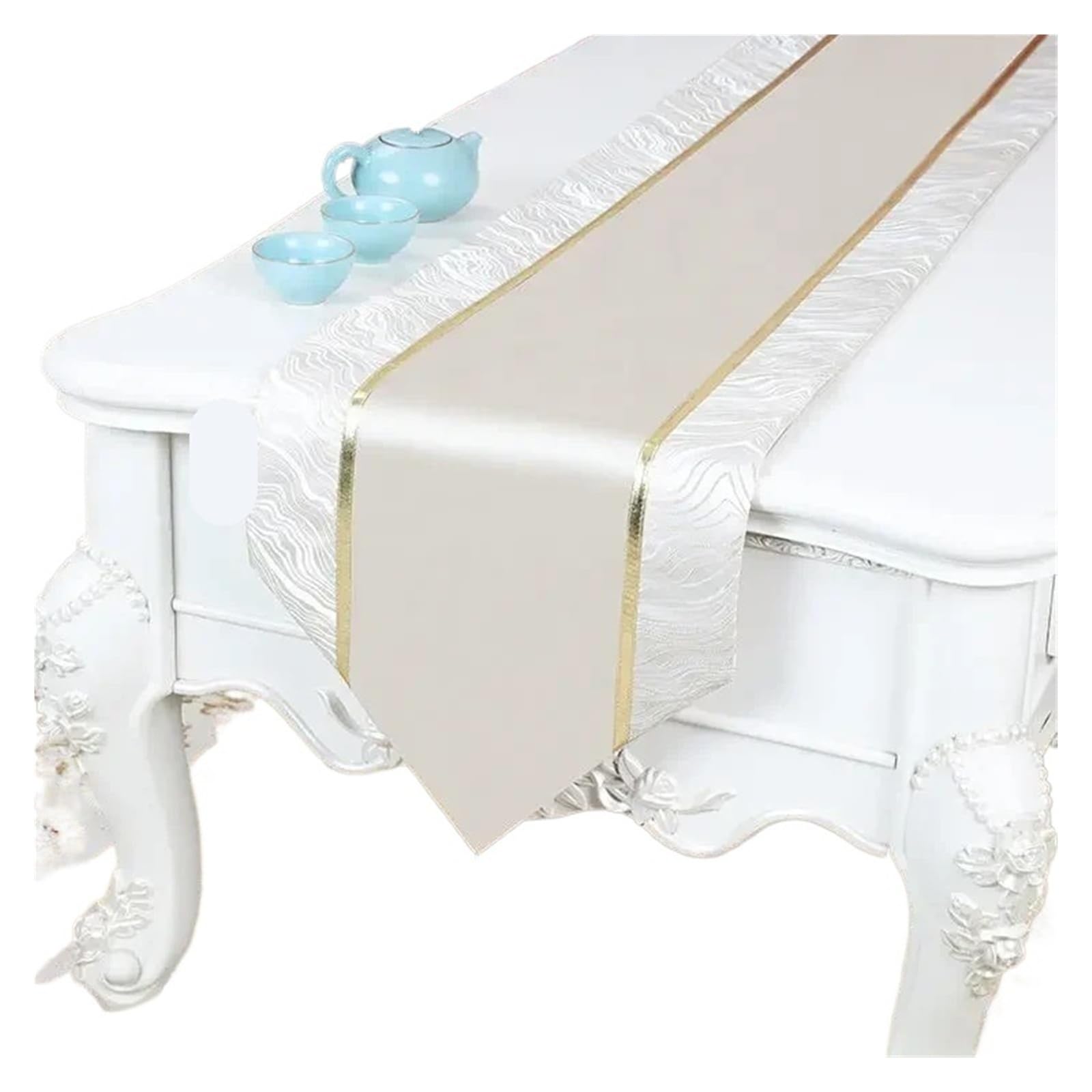 Satin Table Runners Golden Wave Pattern Table Flag European Satin Tassel Coffee Long Towel Cabinet Wedding Celebration Decorative Tablecloth(Color8,33x200cm 1pcs)