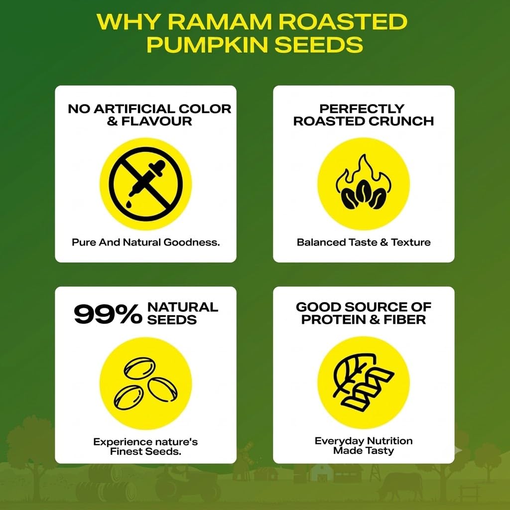 Ramam Roasted Pumpkin Seeds Unsalted - 200g | Crunchy Fiber-Rich Superfood Snack | Rich in Protein, Magnesium & Zinc | Immunity Booster and Fiber Rich (Pack of 1) 1