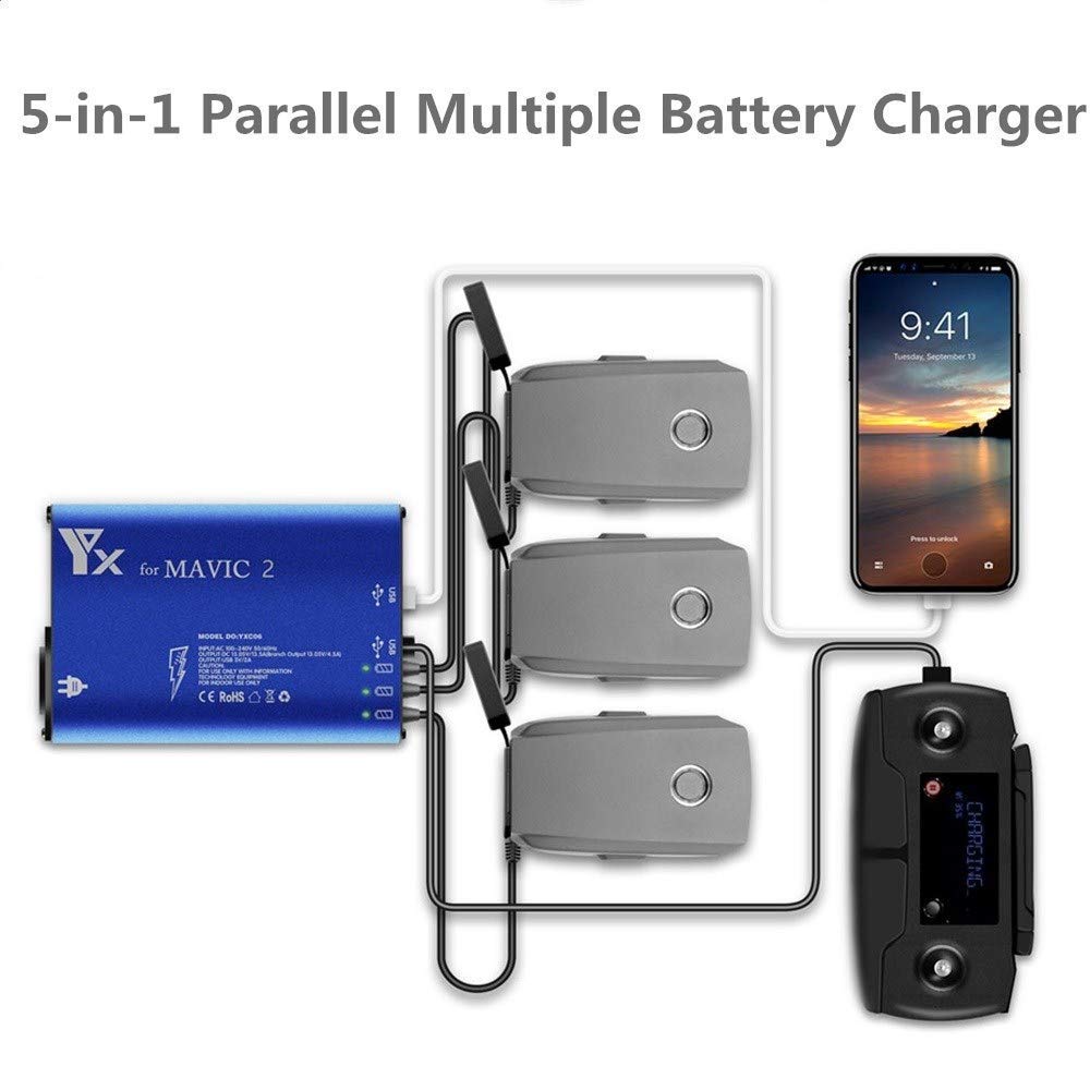 Taoke Caricabatteria rapido Multiplo 5 in 1 Caricabatterie rapido Intelligente Compatibile con DJI Mavic 2