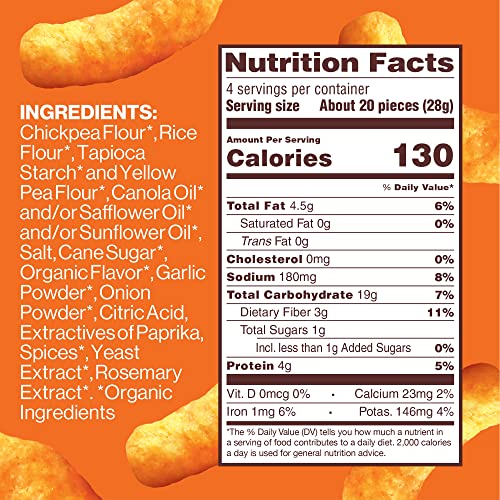 Image of Hippeas Chickpea Puffs, Nacho Vibes, 4 Ounce (Pack of 1), 4g Protein, 3g Fiber, Vegan, Gluten-Free, Crunchy, Plant Protein Snacks