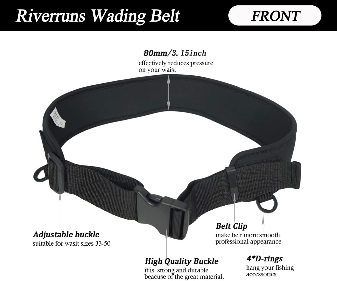 Riverruns Neoprene Adjustable Fishing Wading Belt, Fishing Wader Belt for Men Kayaking. - Image 2